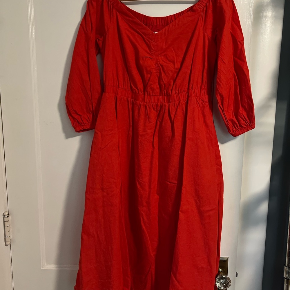 Anthropologie Red 3/4 Puff Sleeve Sundress